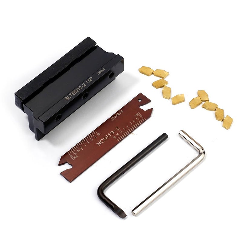 OSCARBIDE 1/2''Self-Lock Block SLTBN12-2 with Adjustable Blade NCIH19-2,and Tin Coated 10 pcs GTN-2 Carbide Inserts Parting Grooving Cut-Off Tool Set - Image 4